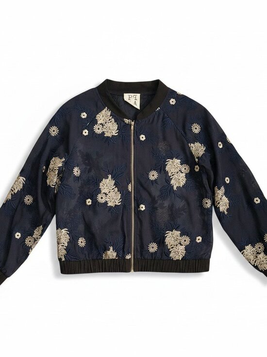 PPLA Jackets & Blazers - PPLA Starlit Woven Bomber Size Medium Mesh Navy Blue Embellished Zip Jacket